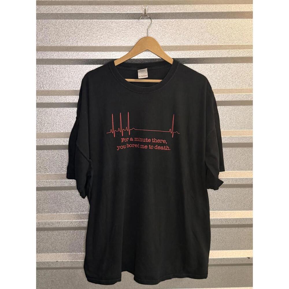 Vintage Black Graphic Tee with Red ECG Heartbeat 3XL
